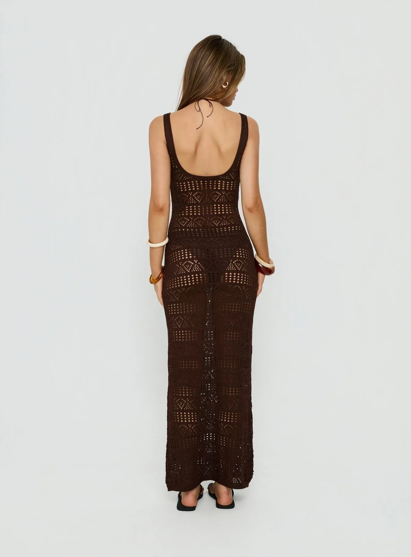 Ledena Knit V Neck Maxi Dress Chocolate