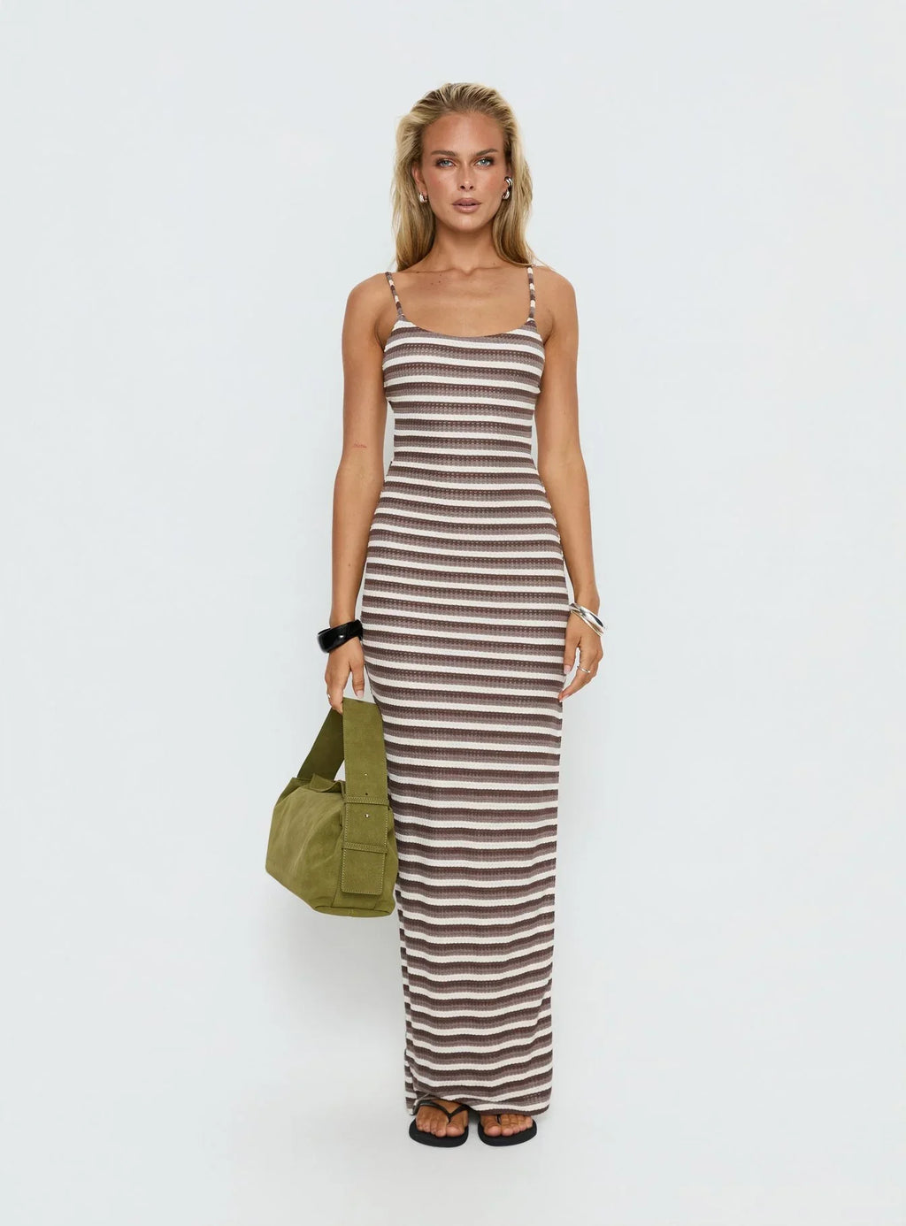 Elestria Maxi Dress Brown Stripe
