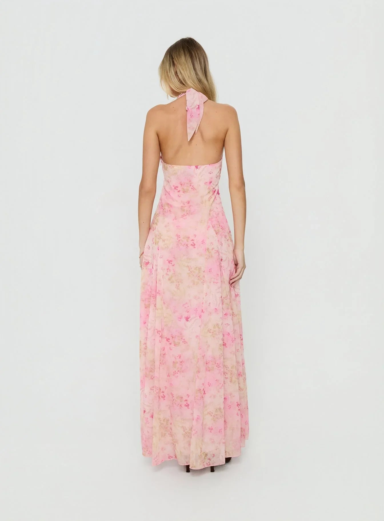Dandelions Halter Maxi Dress Pink Floral