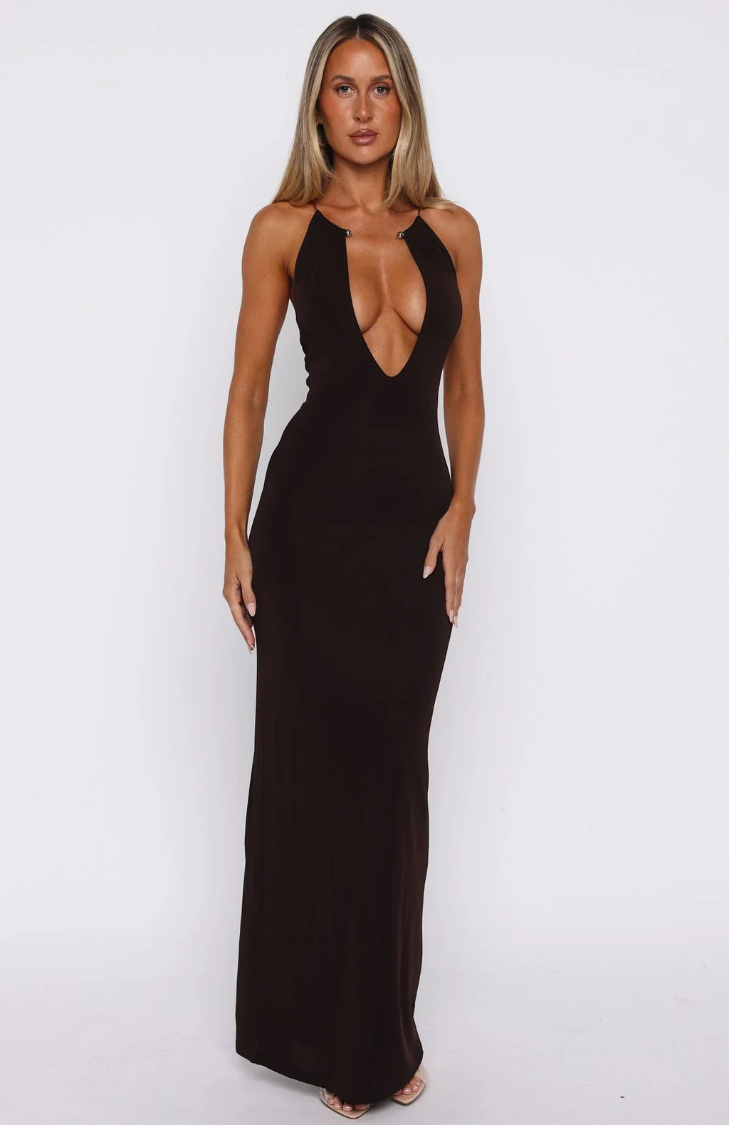 Cute Without Apology Halter Maxi Dress Chocolate