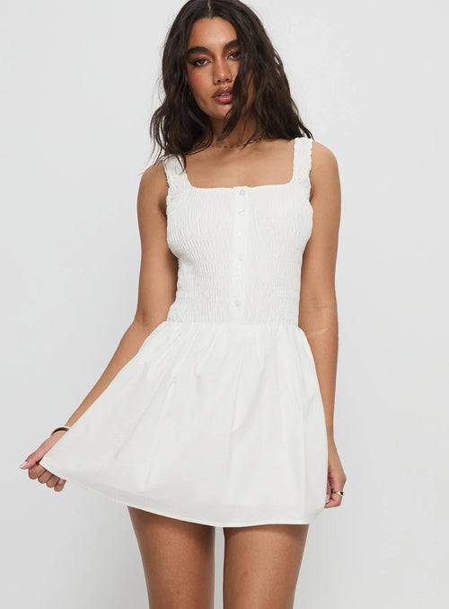 Aurelise Shirred Mini Dress White