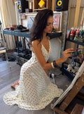 Loulah Sheer Chiffon Maxi Dress Cream Polka Dot