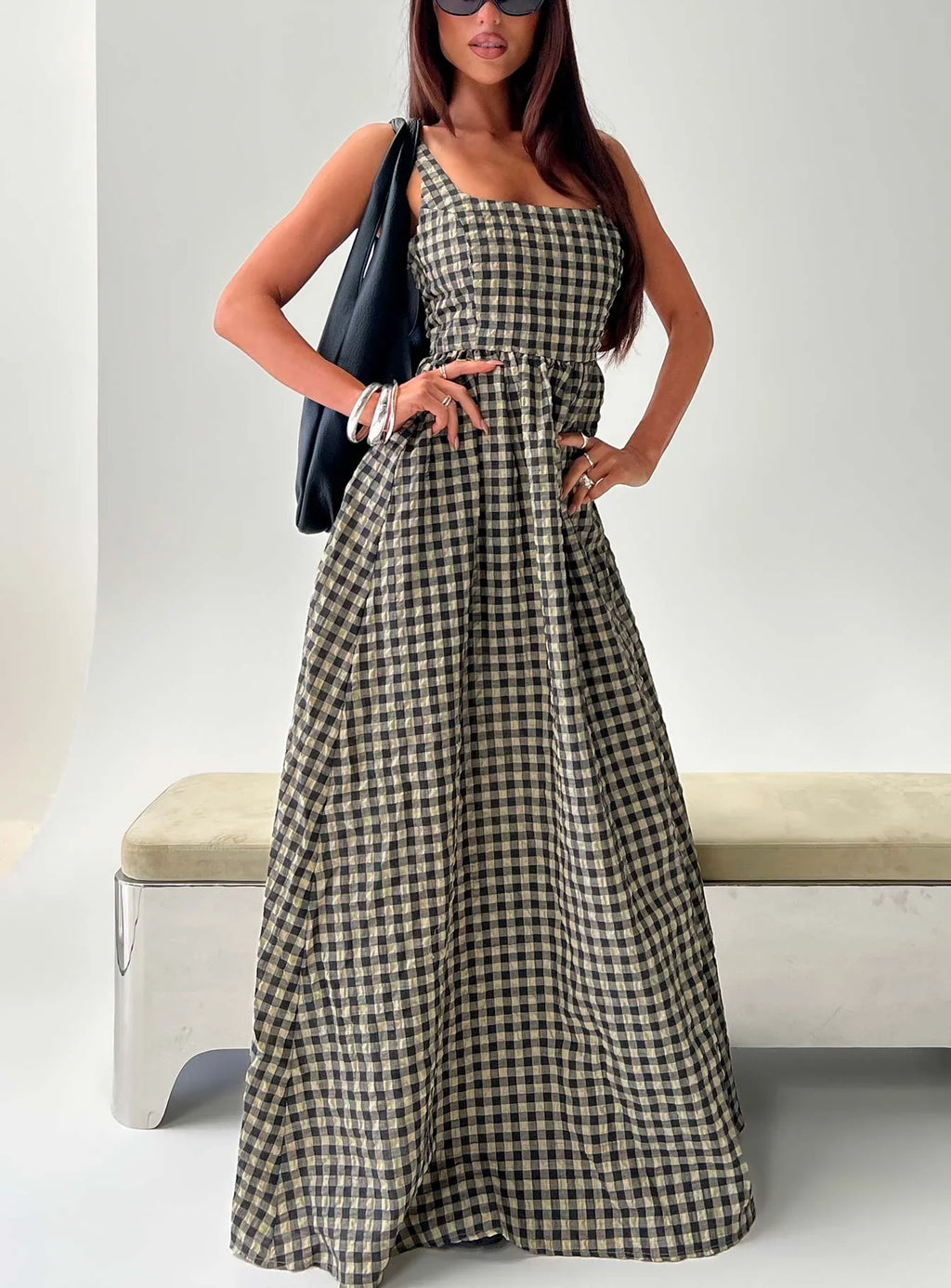 Cartmel Check Maxi Dress Black / Cream Tall