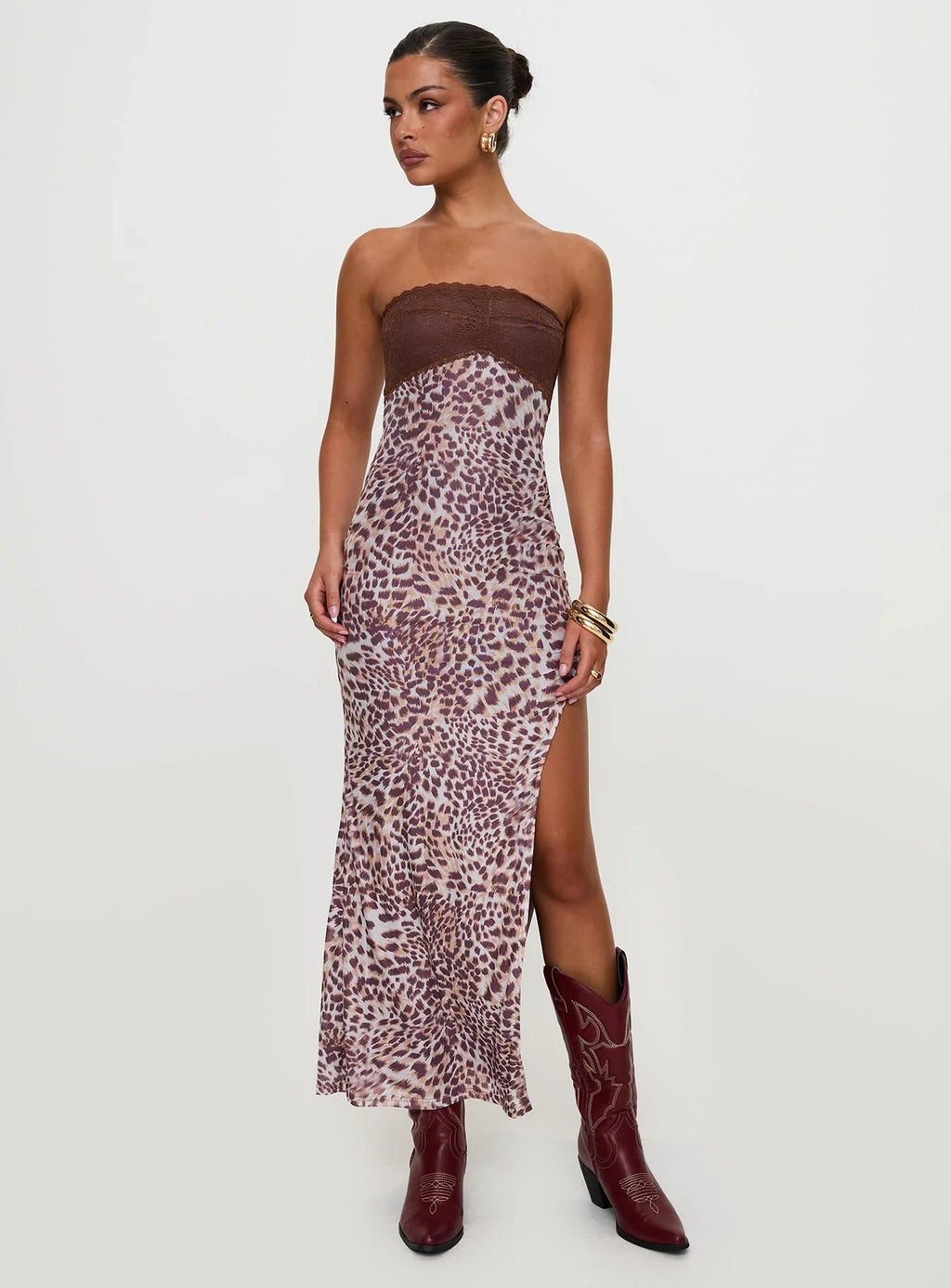 Raidein Strapless Maxi Dress Leopard