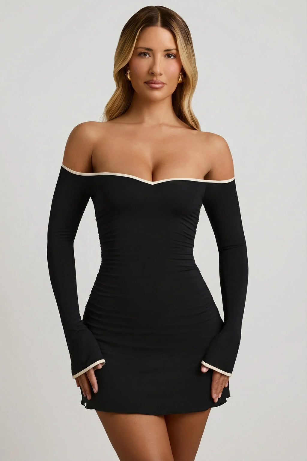 Modal Off-Shoulder A-Line Mini Dress in Black
