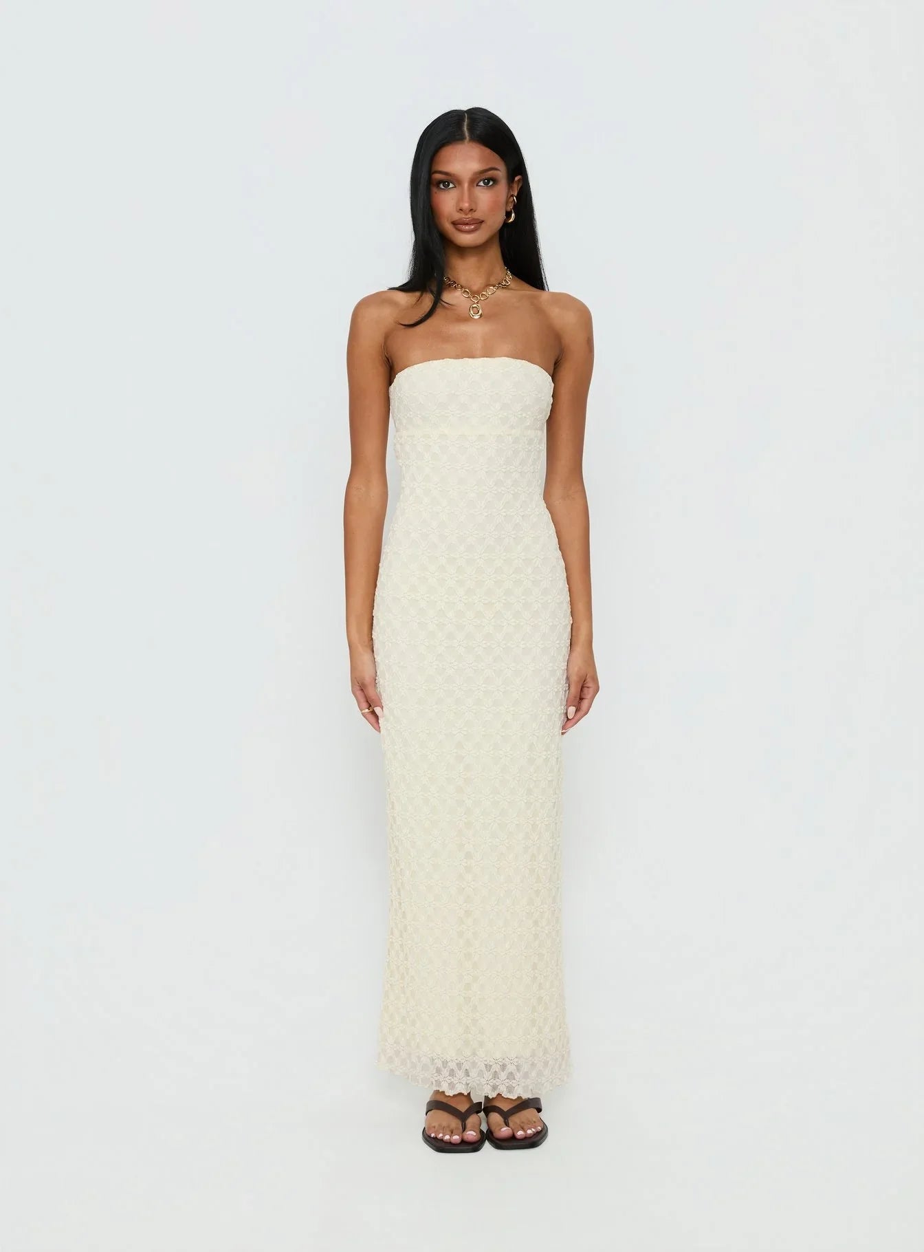Aryela Strapless Textured Maxi Dress Cream