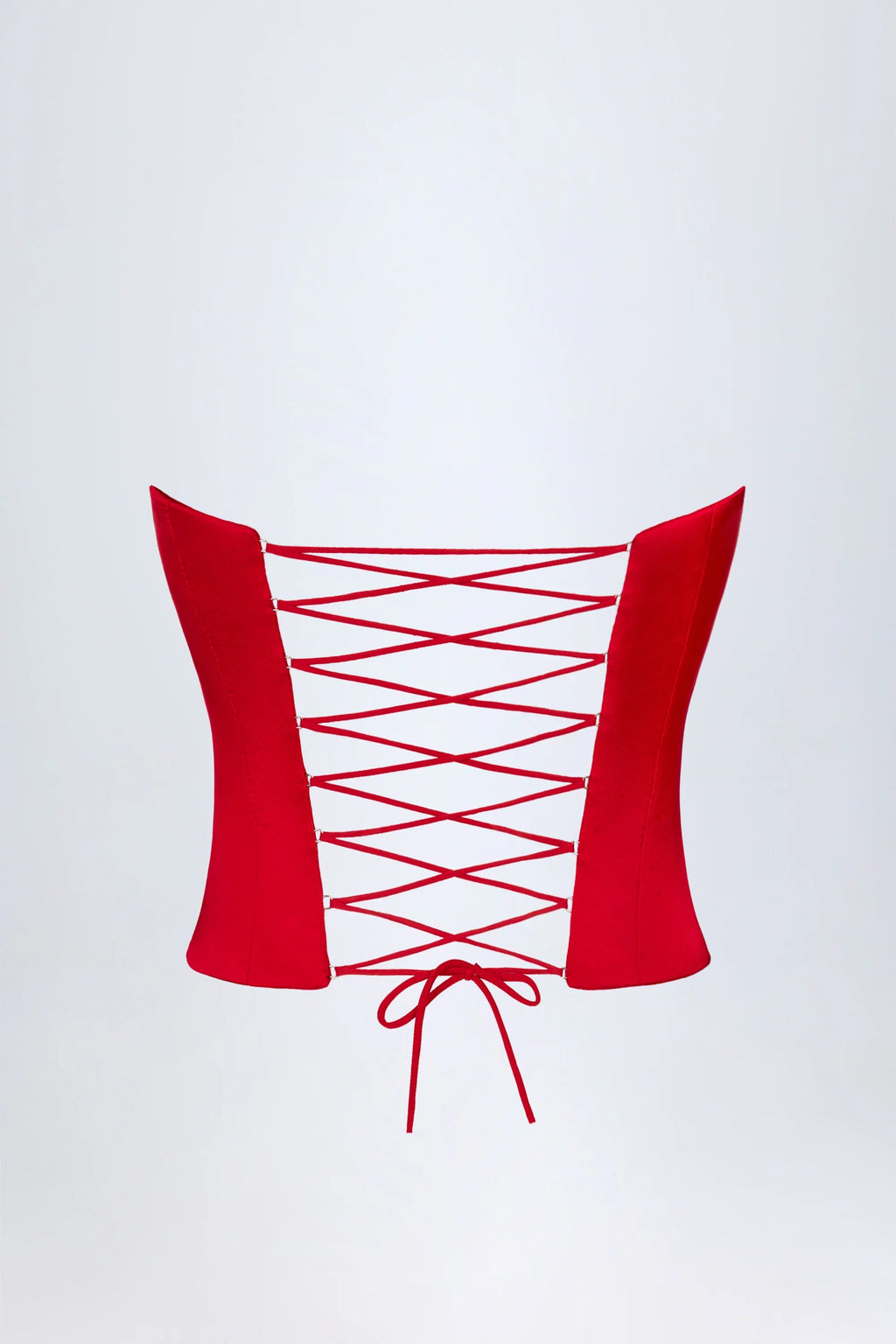 Curved Lace-Up Corset Top in Fire Red