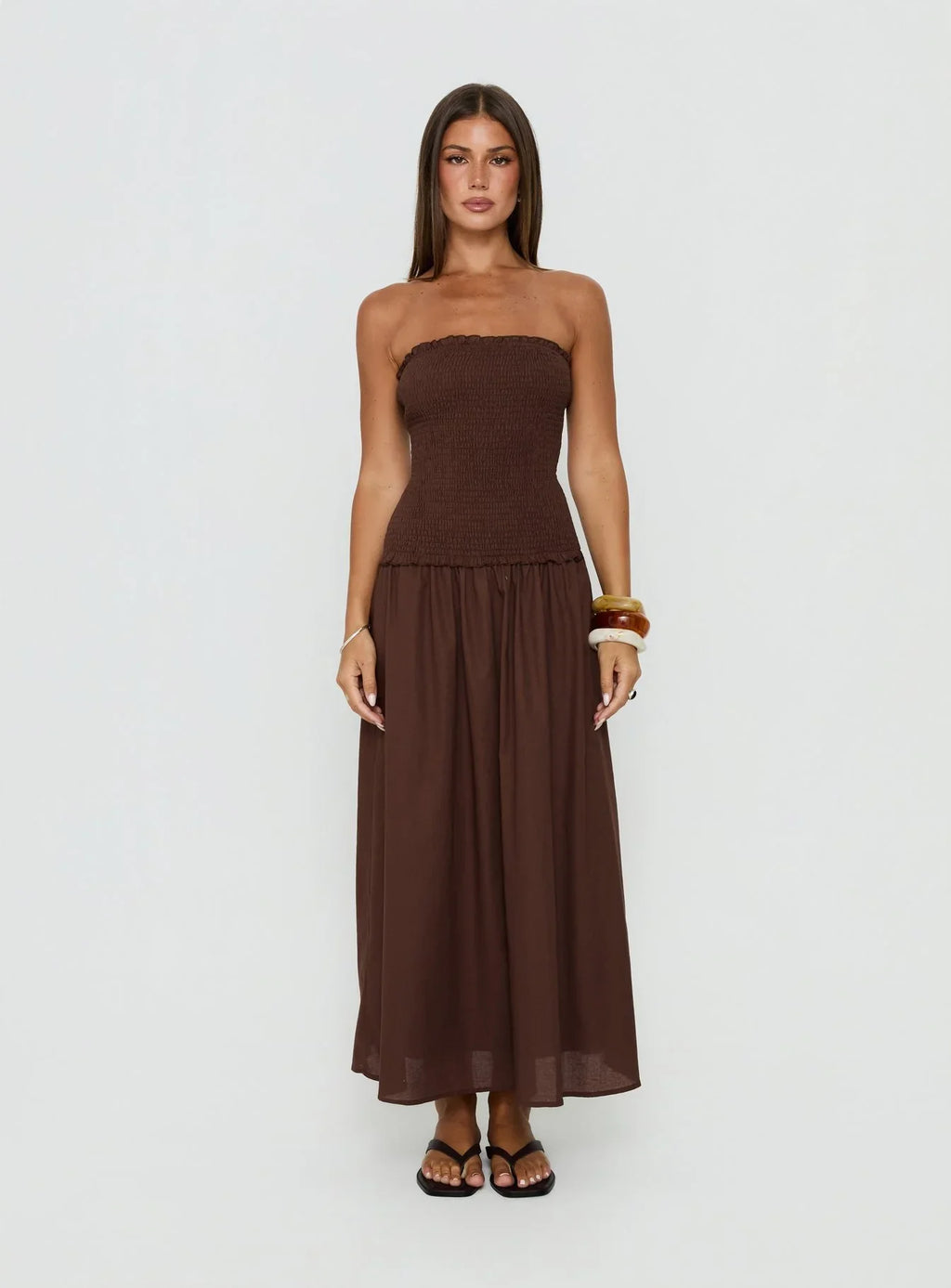 Tinsie Strapless Maxi Dress Chocolate Brown