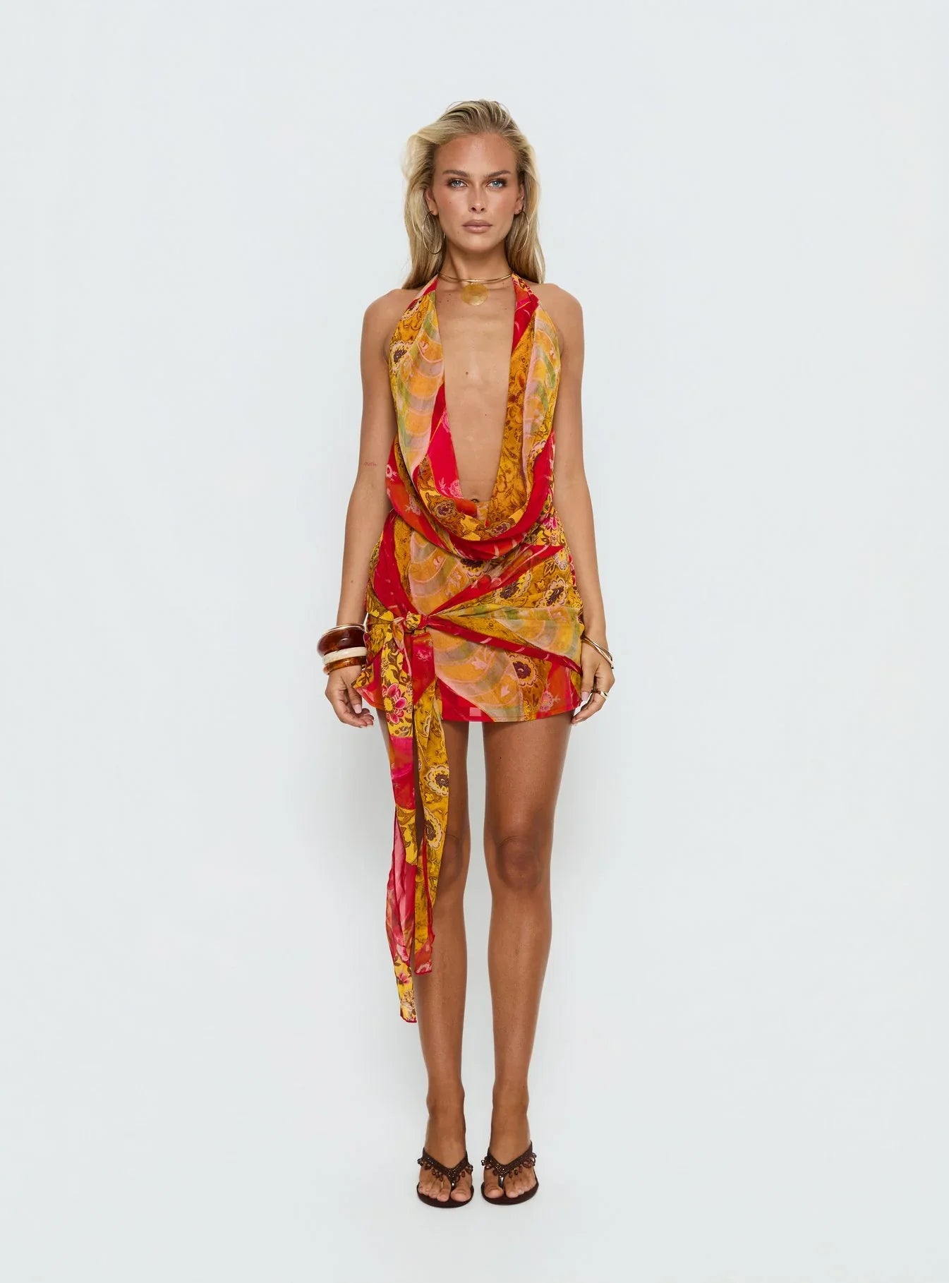 Snakepit Halter Plunge Mini Dress Paisley Splice
