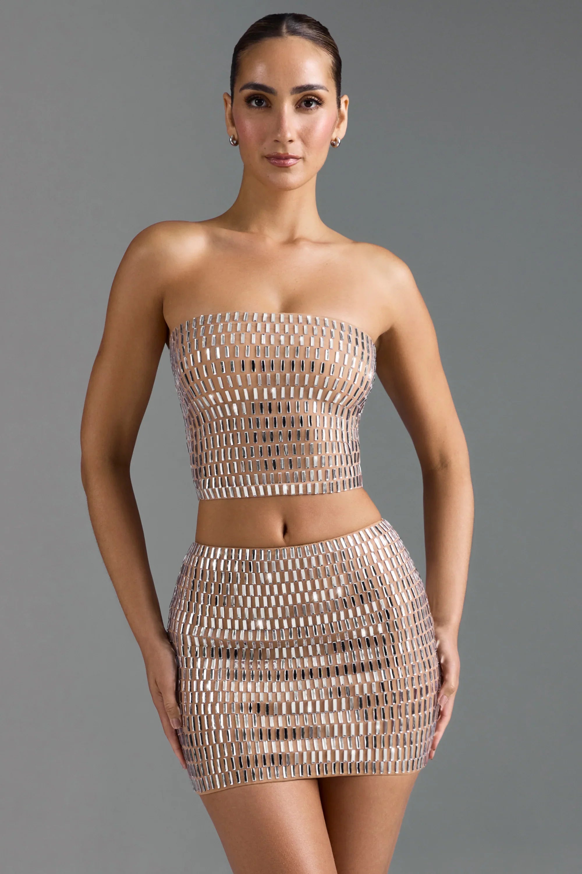 Embellished Bandeau Top in Almond