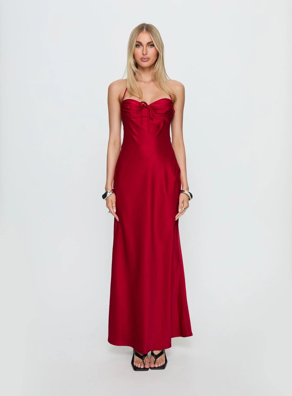 Costella Halter Satin Maxi Dress Red