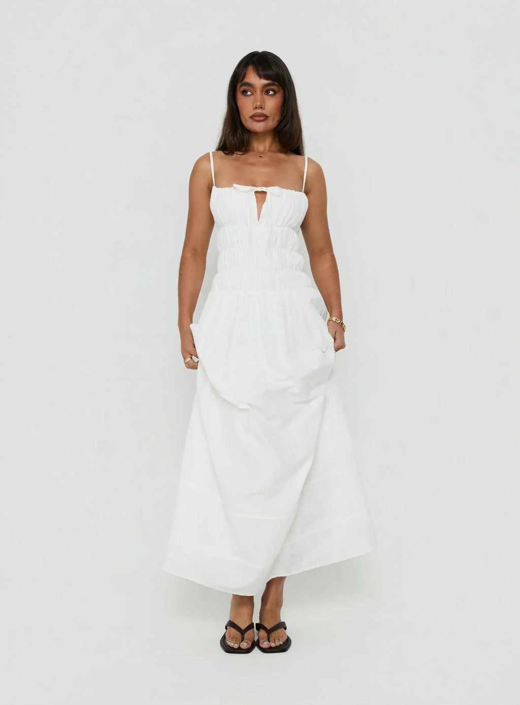 Loralei Shirred Maxi Dress White