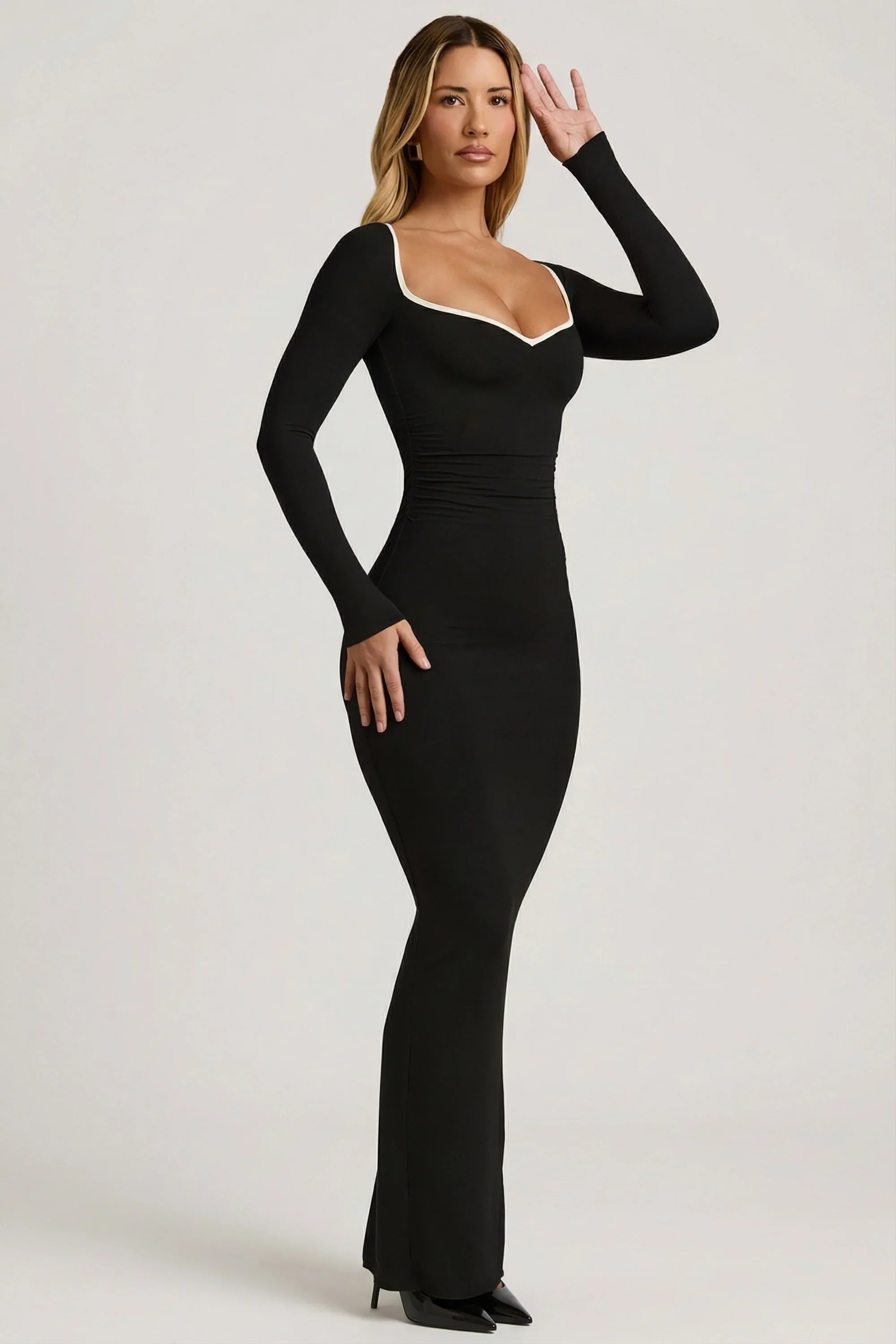 Modal Contrast-Trim Maxi Dress in Black