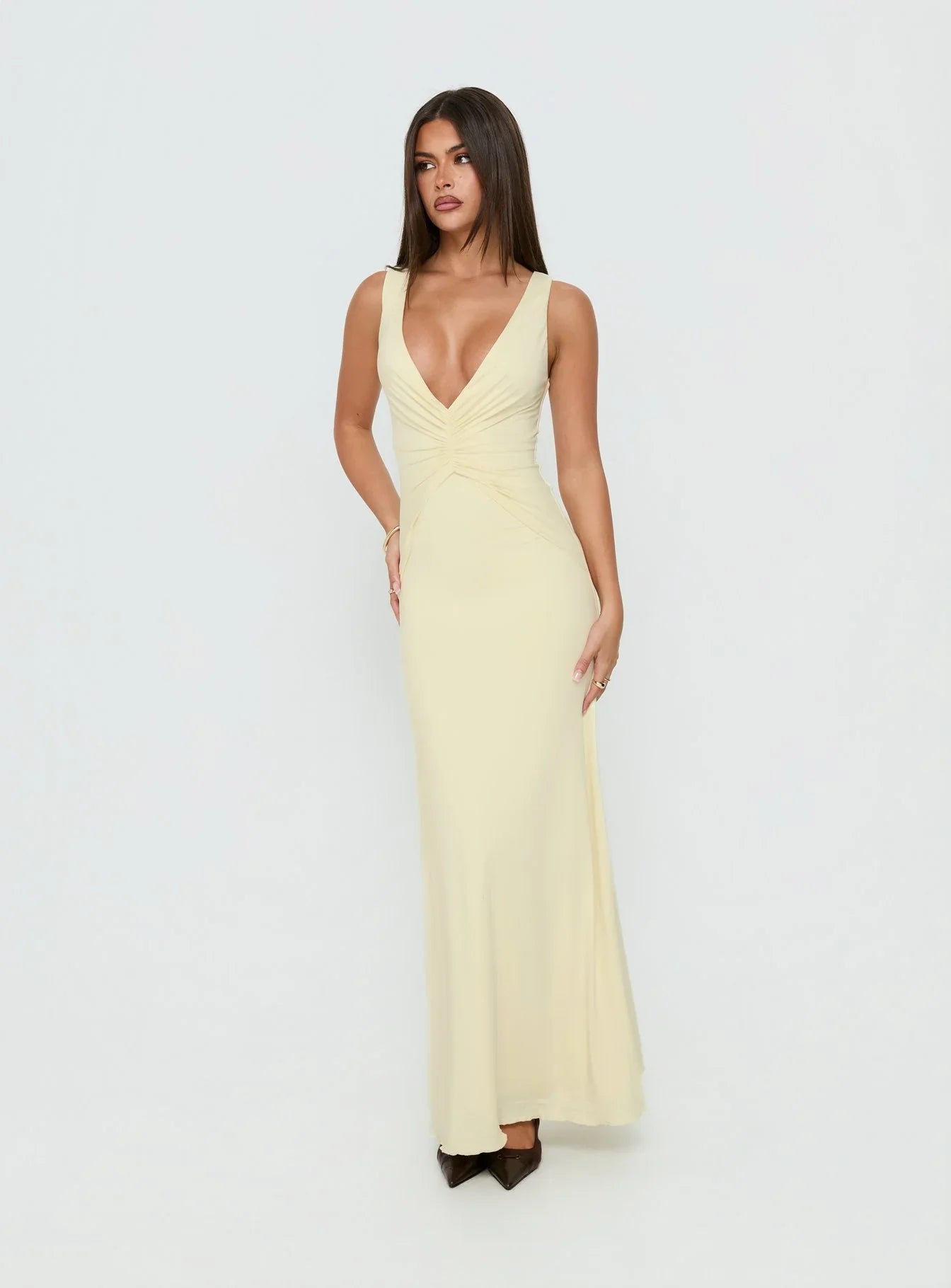 Frederica Plunge Maxi Dress Butter Yellow