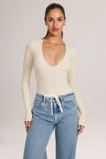 Modal Plunge Long-Sleeve Bodysuit  in Ivory
