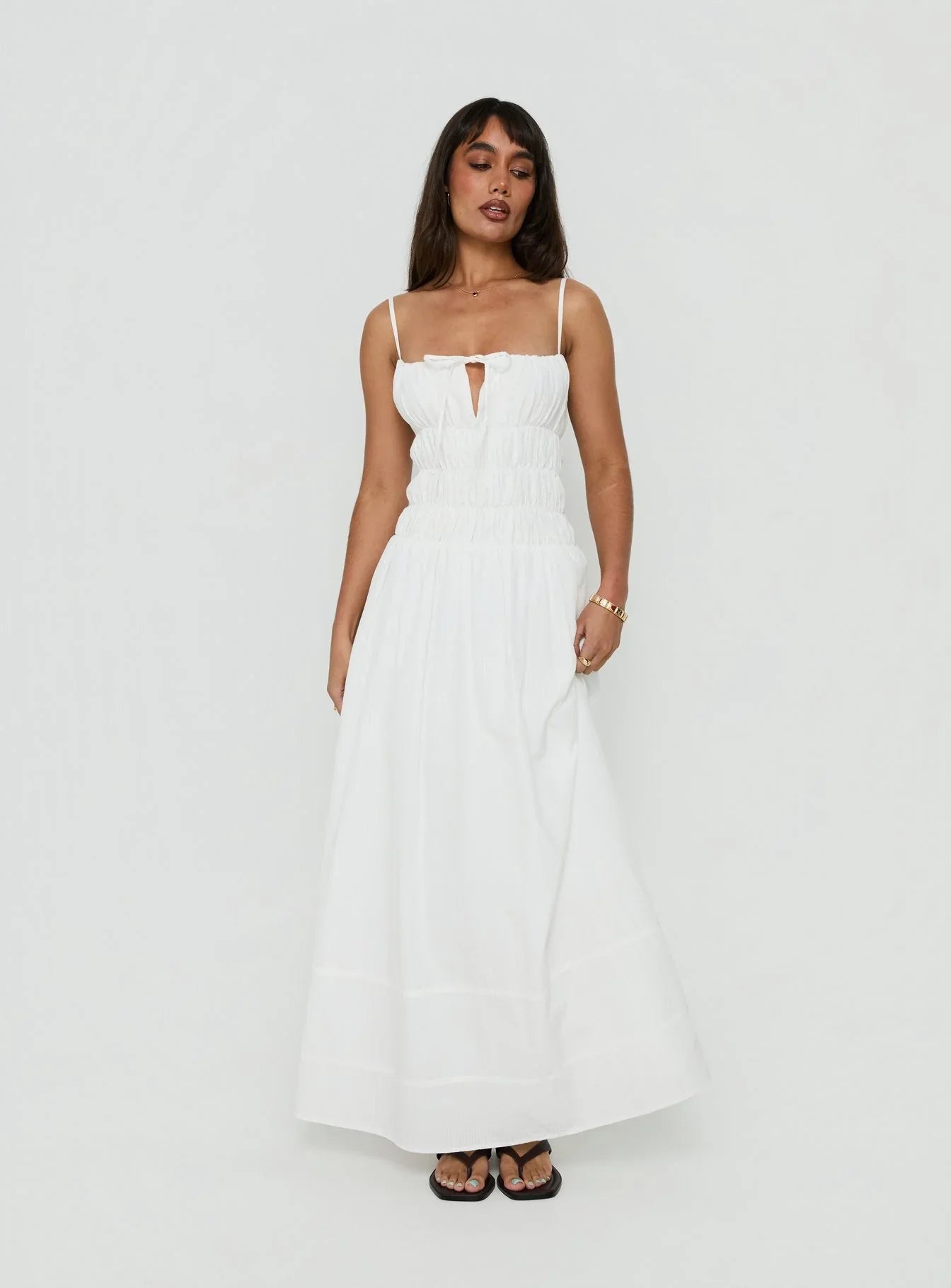 Loralei Shirred Maxi Dress White