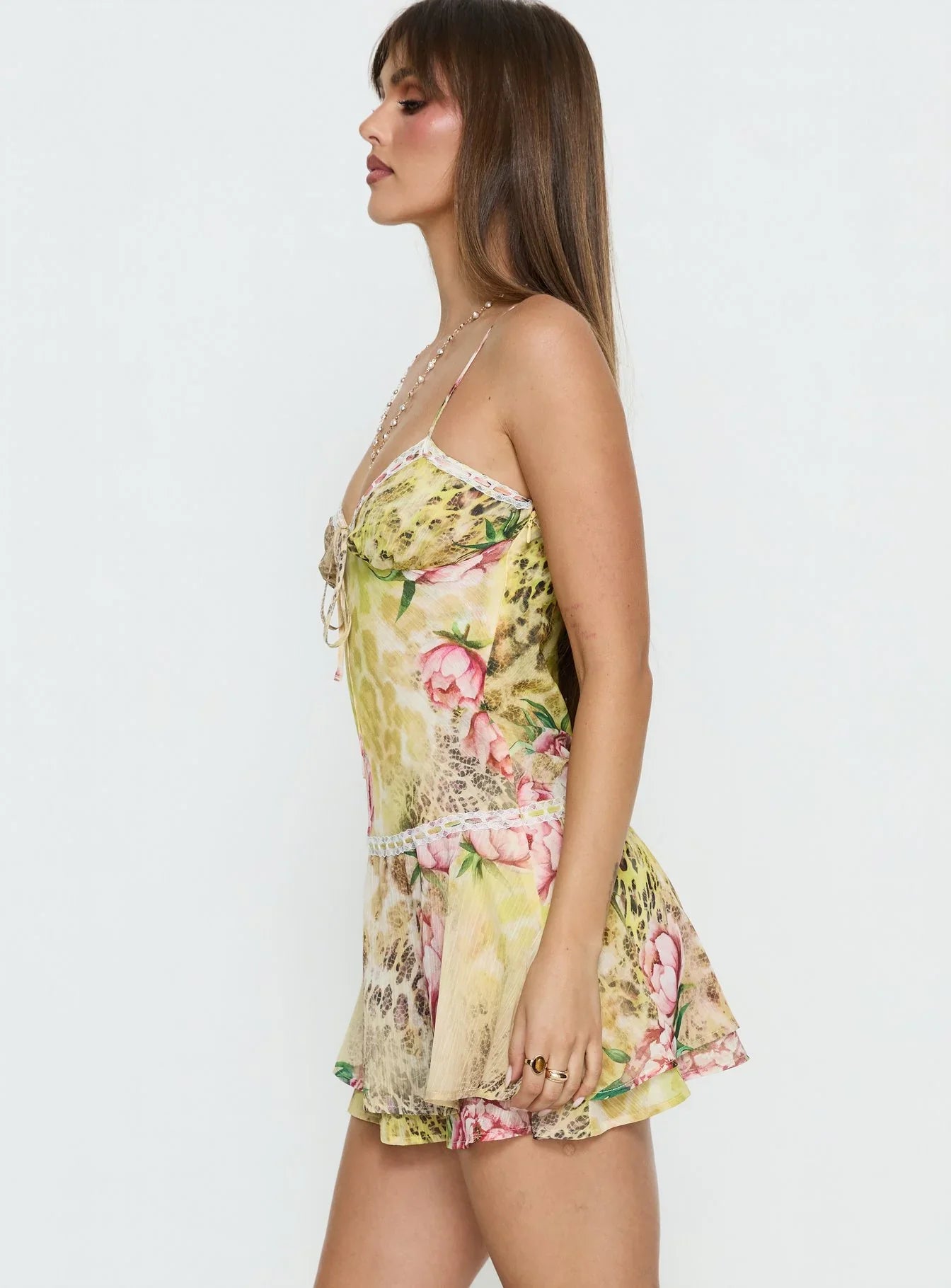 Starsigns Lace V Neck Mini Dress Animal Splice