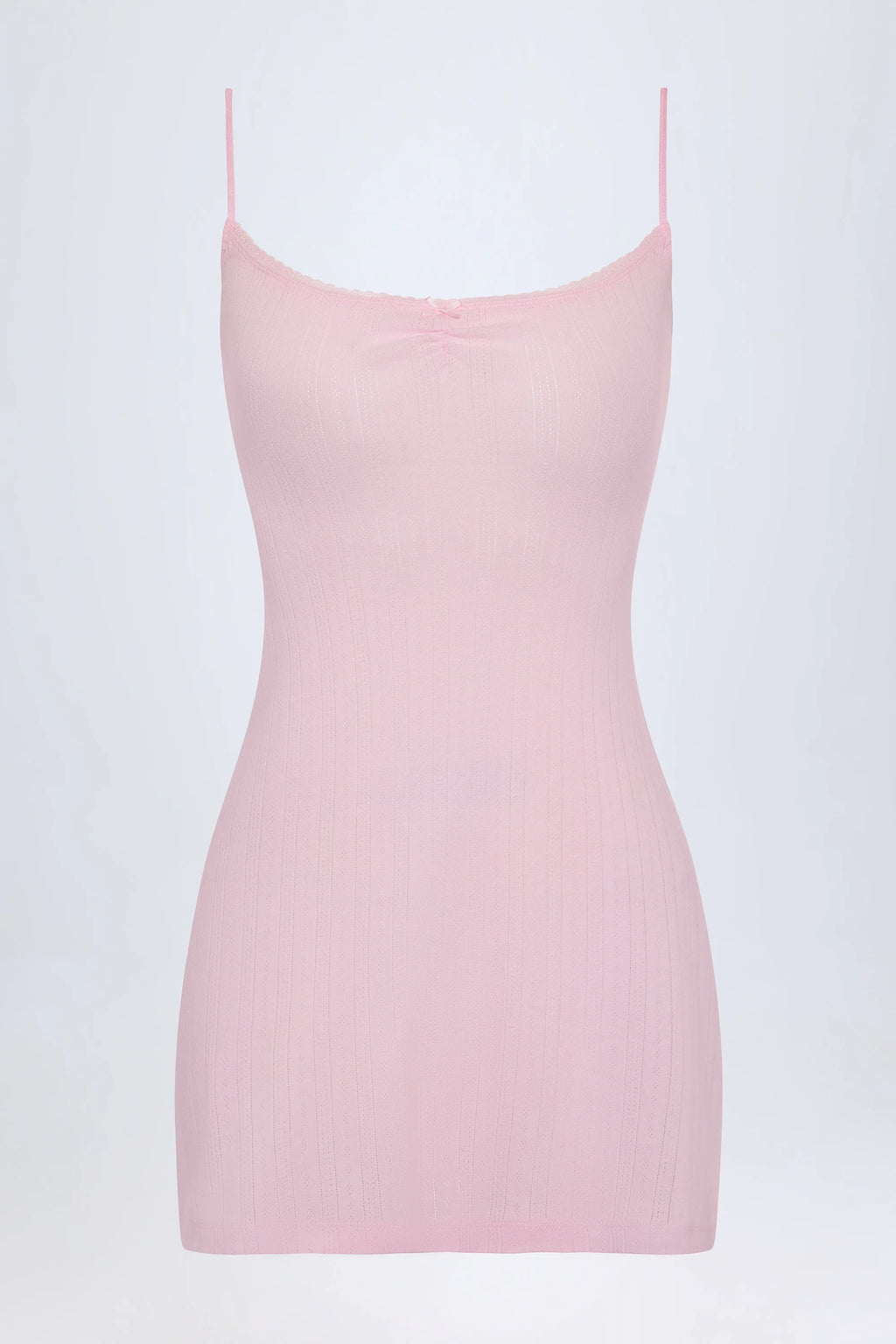 Pointelle Ruched A-Line Mini Dress in Baby Pink