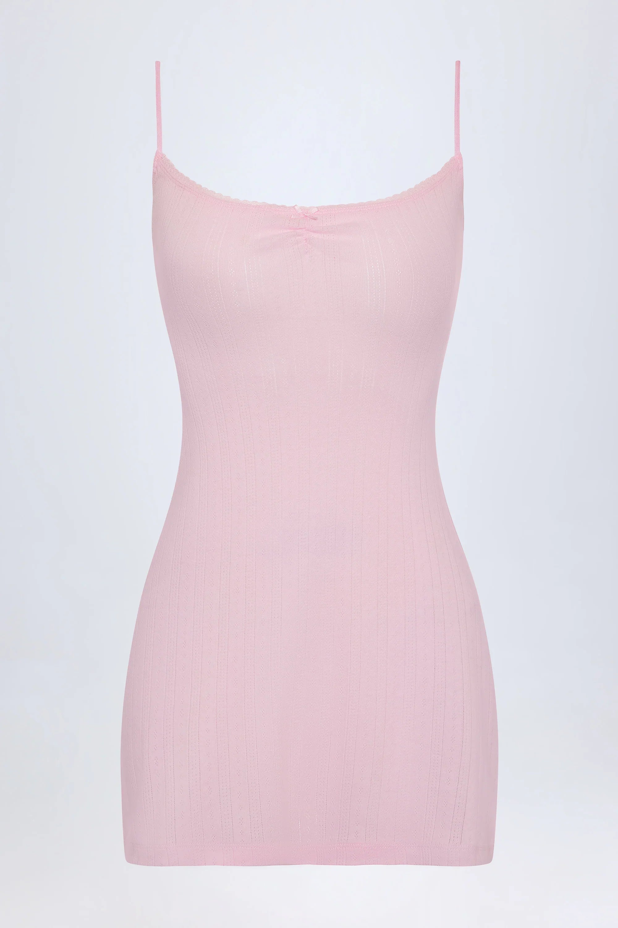 Pointelle Ruched A-Line Mini Dress in Baby Pink