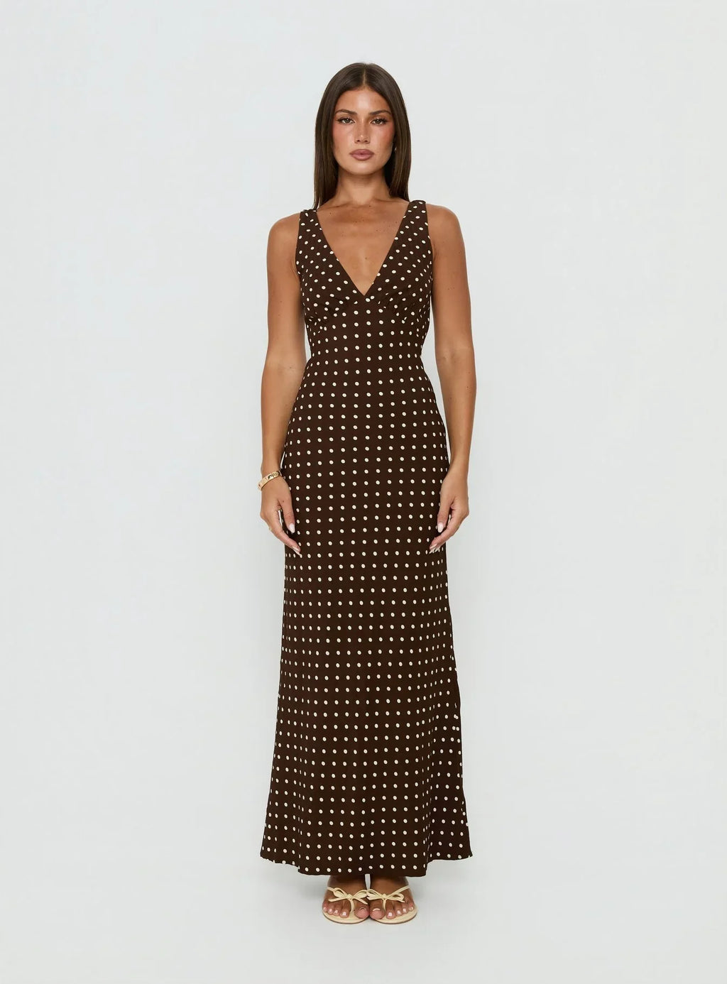 Nellie Maxi Dress Brown Polka Dot