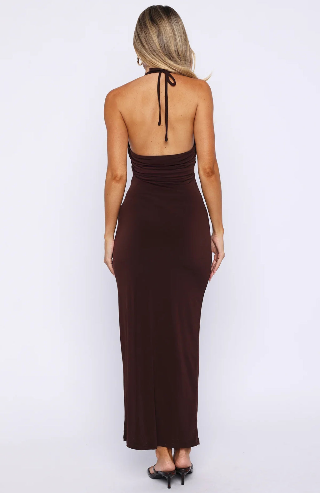 We All Want More Halter Neck Maxi Dress Chocolate