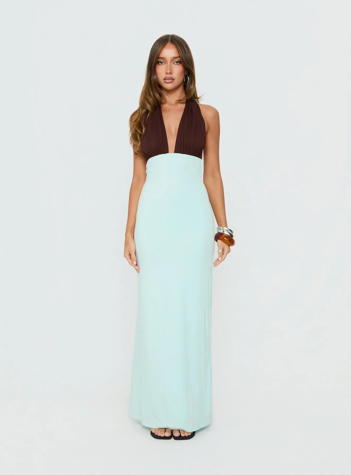 Dulzura Halter Maxi Dress Blue / Brown