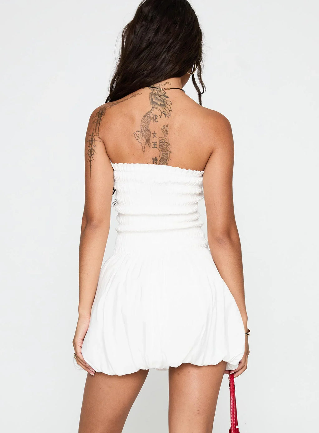 Anemone Bubble Hem Mini Dress White