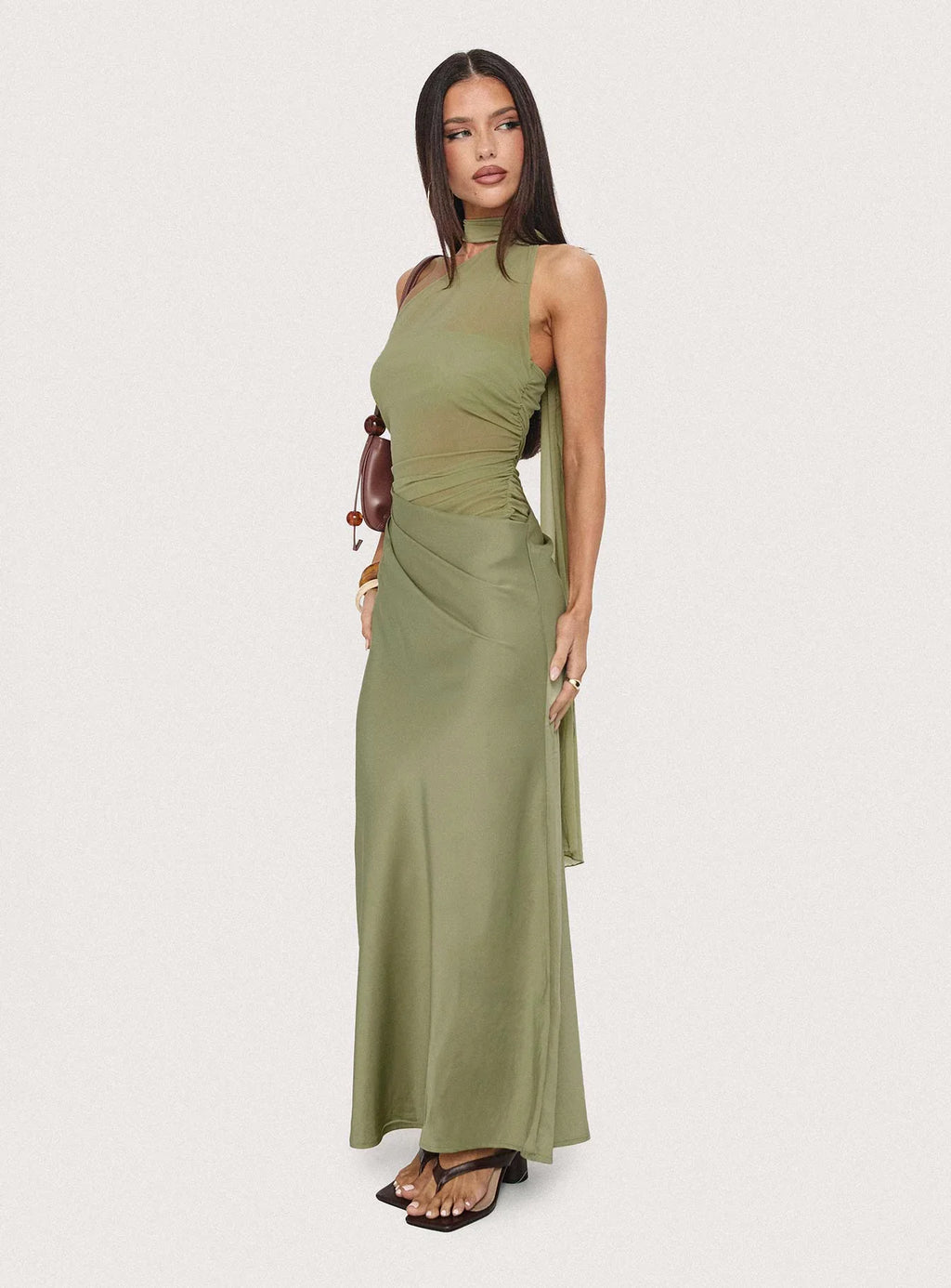 Indiara Halter Mesh Maxi Dress Green