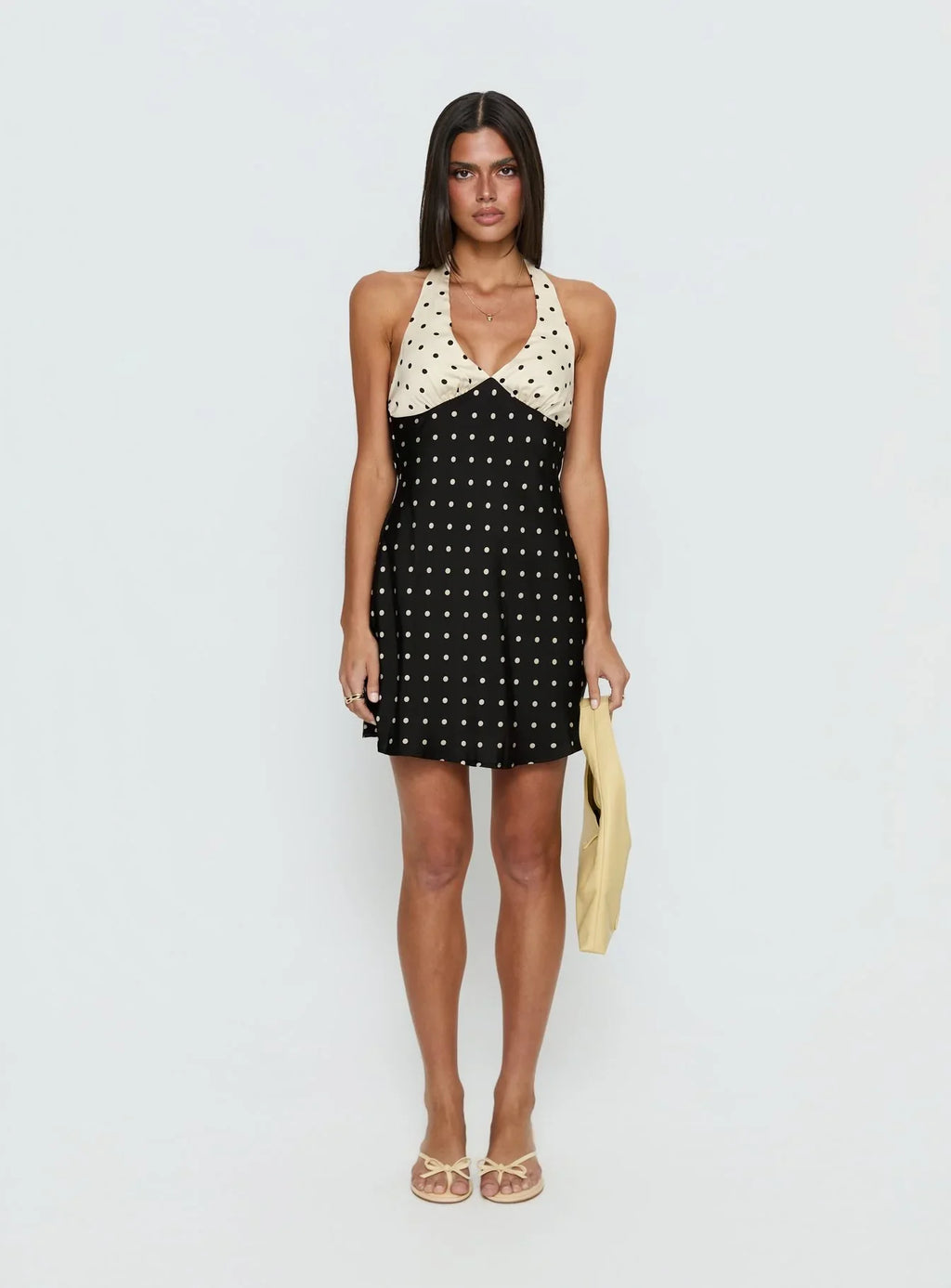 Rihana Halter Mini Dress Polka Dot Splice