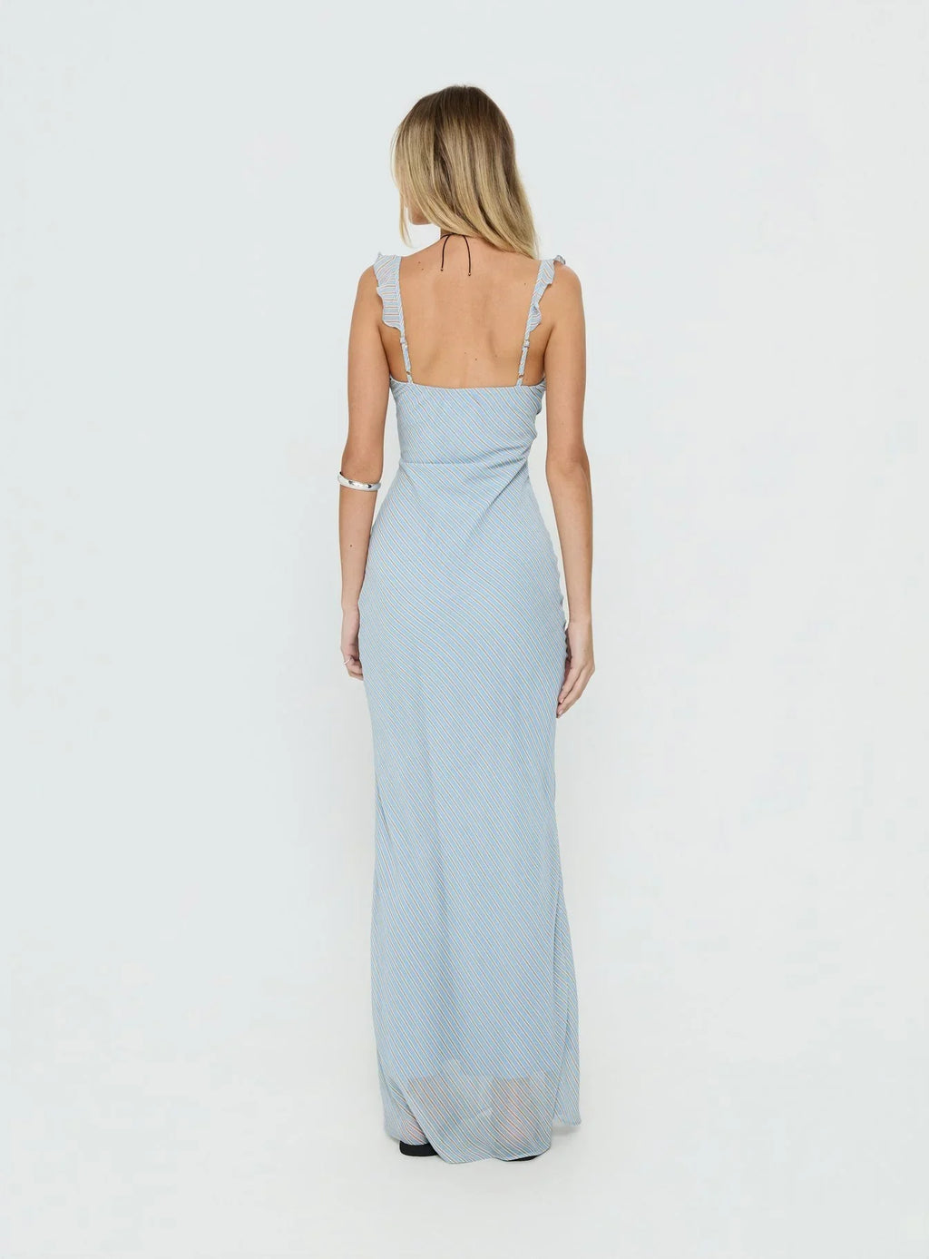 Aymi Frill Bust Detail Maxi Dress Blue Stripe