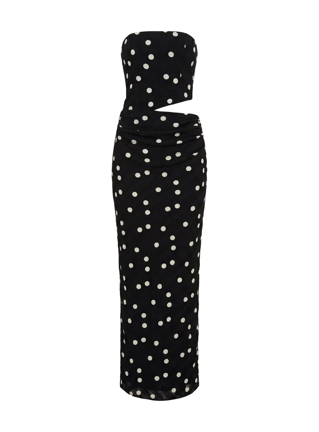 Jasira Strapless Drape Maxi Dress Black Polka Dot