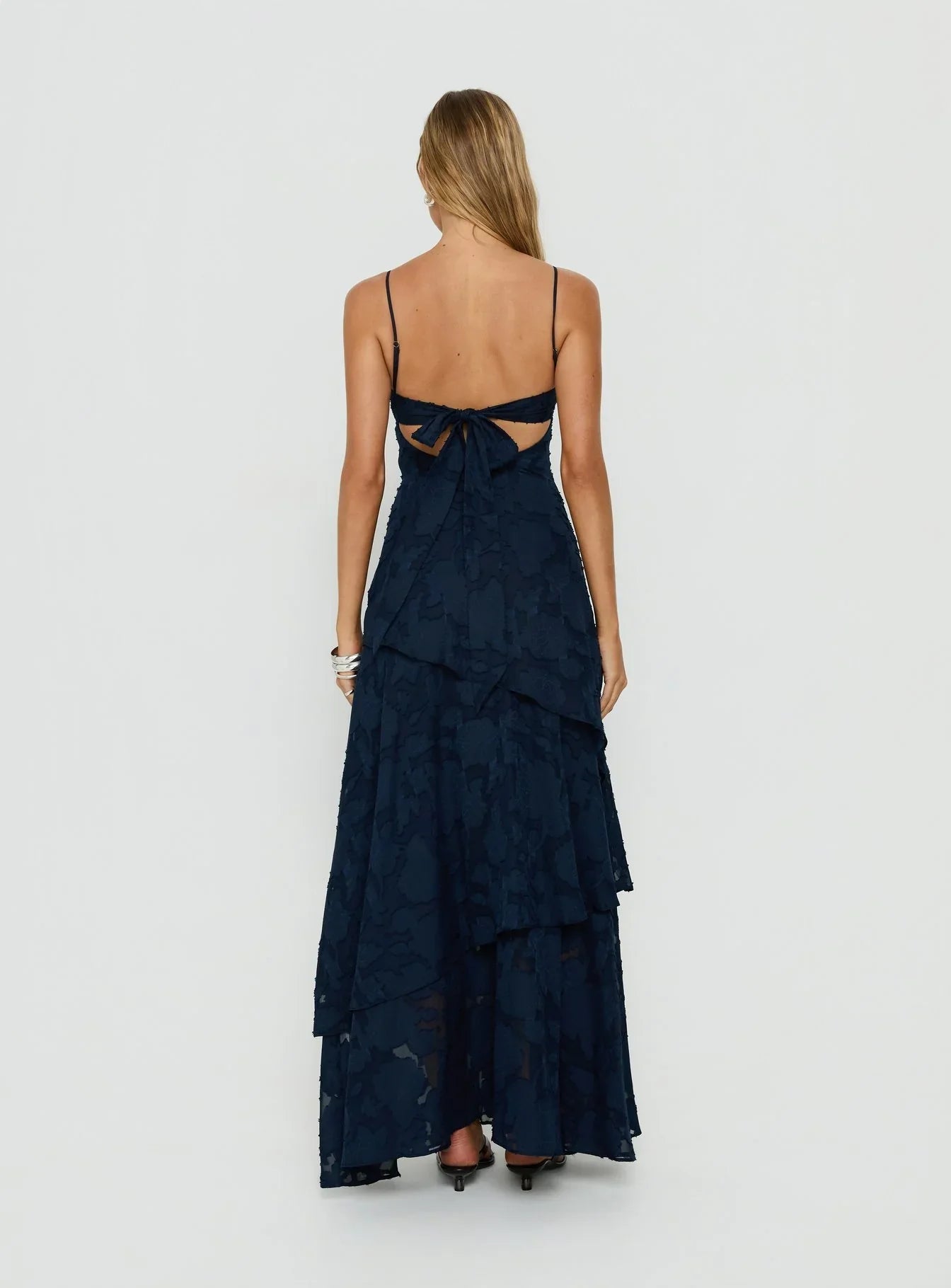 Lyricah Tiered Tie Back Maxi Dress Navy