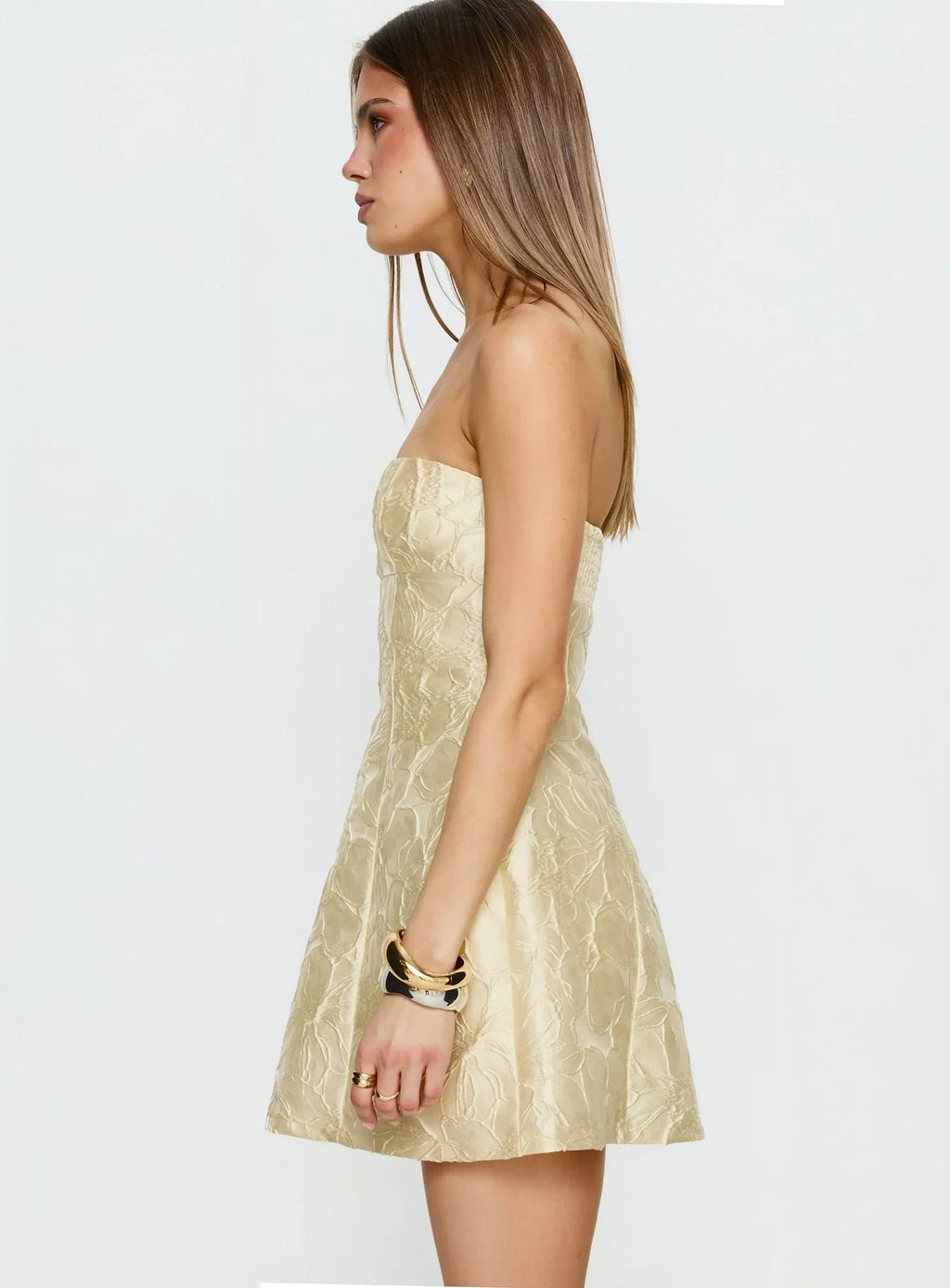Cross Your Heart Strapless Mini Dress Lemon